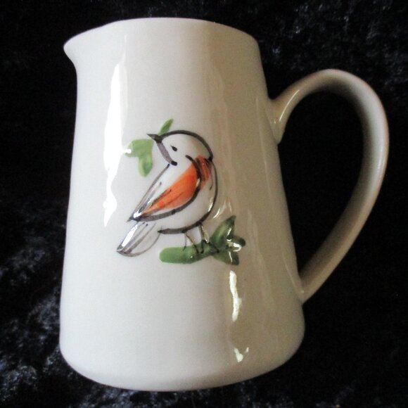 Vintage Creative Co-op Stoneware Ceramic Creamer with Hand-painted Bird and Twig - Picture 1 of 4